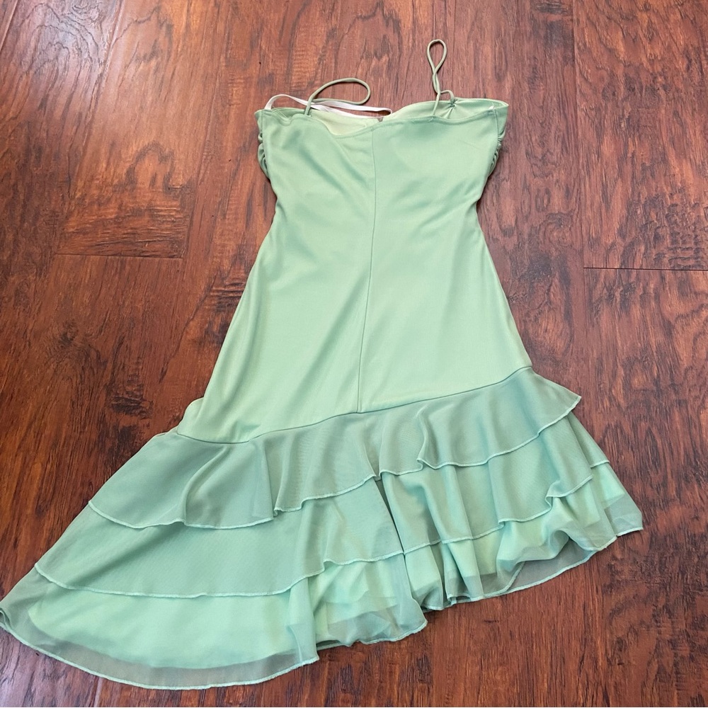 Vintage 90s y2k city triangles green fairycore mini asymmetrical dress - Picture 3 of 4